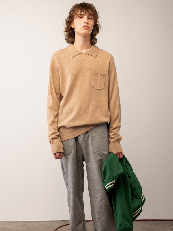 pure cashmere nyc Men Polo Sweater_Camel