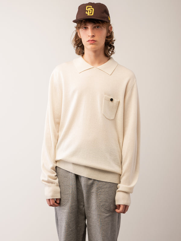 pure cashmere nyc Men Polo Sweater_Ivory