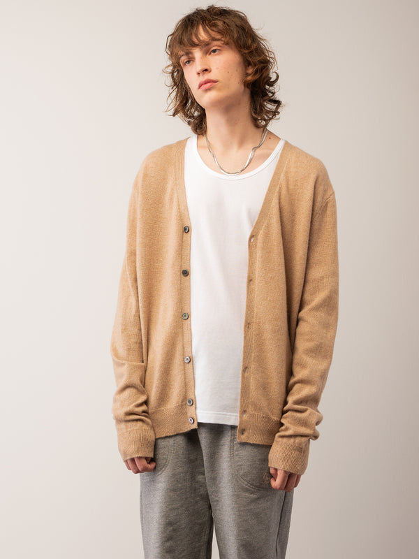 pure cashmere nyc Men V Neck Cardigan_Camel