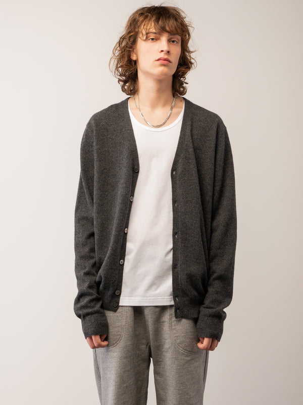 pure cashmere nyc Men V Neck Cardigan_Graphite