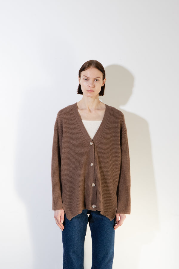 Pure Cashmere Nyc Oversized Ribbed Cardigan_Mocha