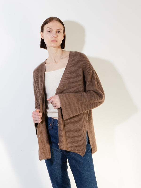 pure cashmere nyc Oversized Ribbed Cardigan_Mocha