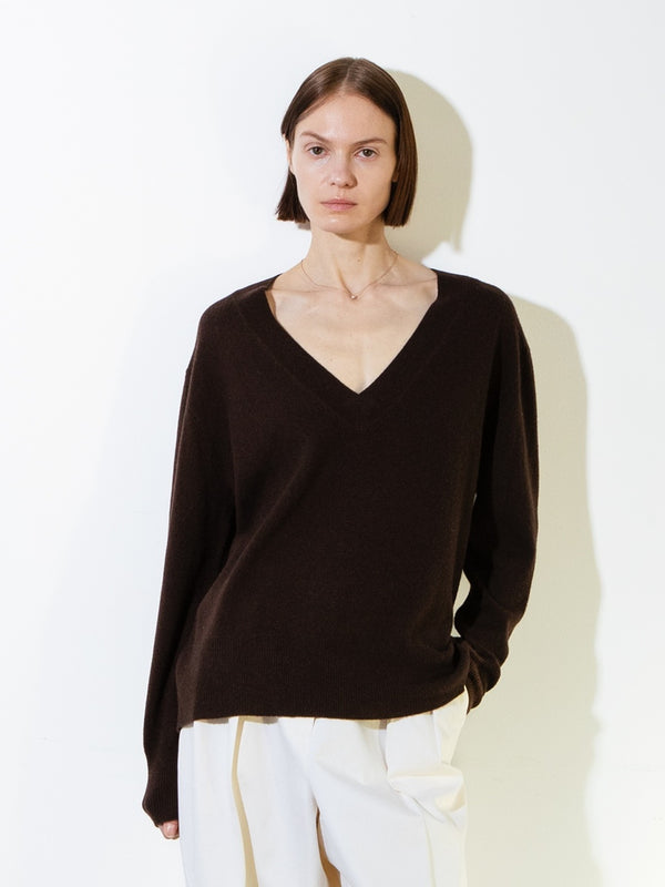 pure cashmere nyc Oversized V-neck Sweater_Brown