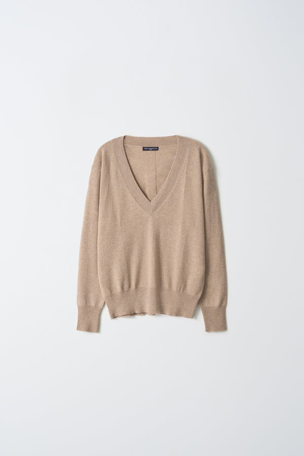 Pure Cashmere Nyc Oversized V-neck Sweater_Camel