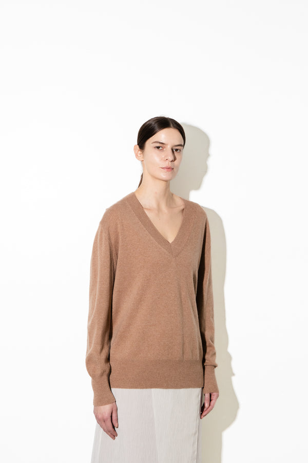Pure Cashmere Nyc Oversized V-neck Sweater_Camel