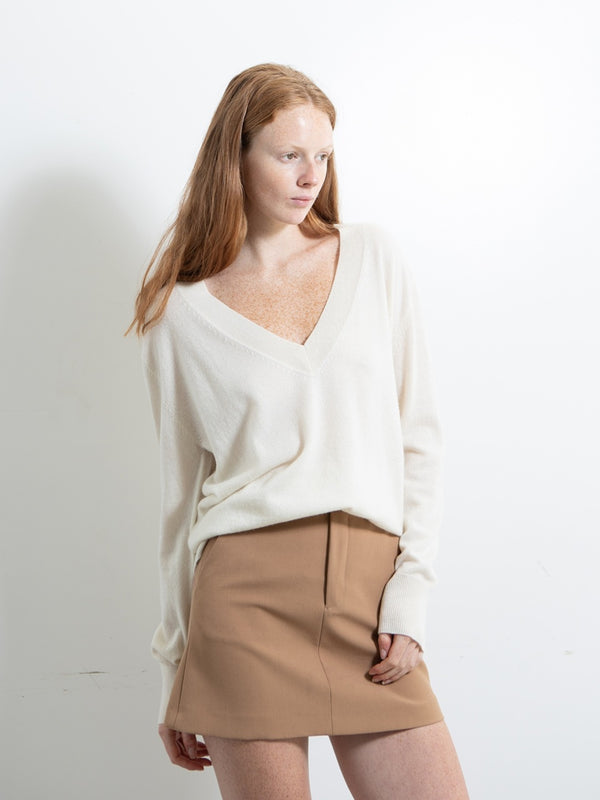 pure cashmere nyc Oversized V-neck Sweater_Ivory