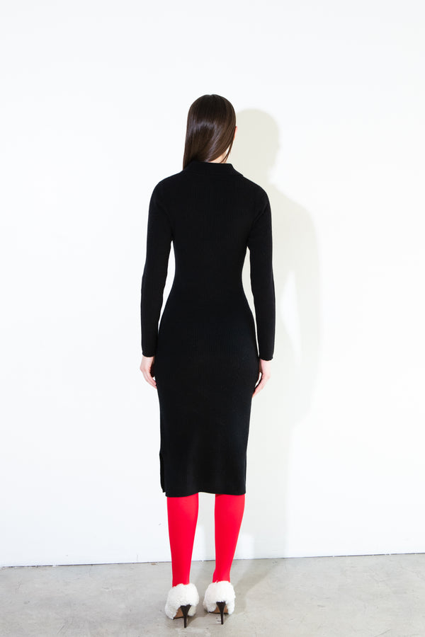 Pure Cashmere Nyc Polo Fitted Maxi Dress_Black