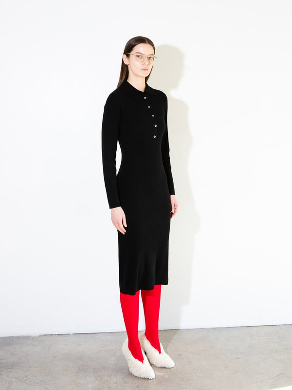 pure cashmere nyc Polo Fitted Maxi Dress_Black