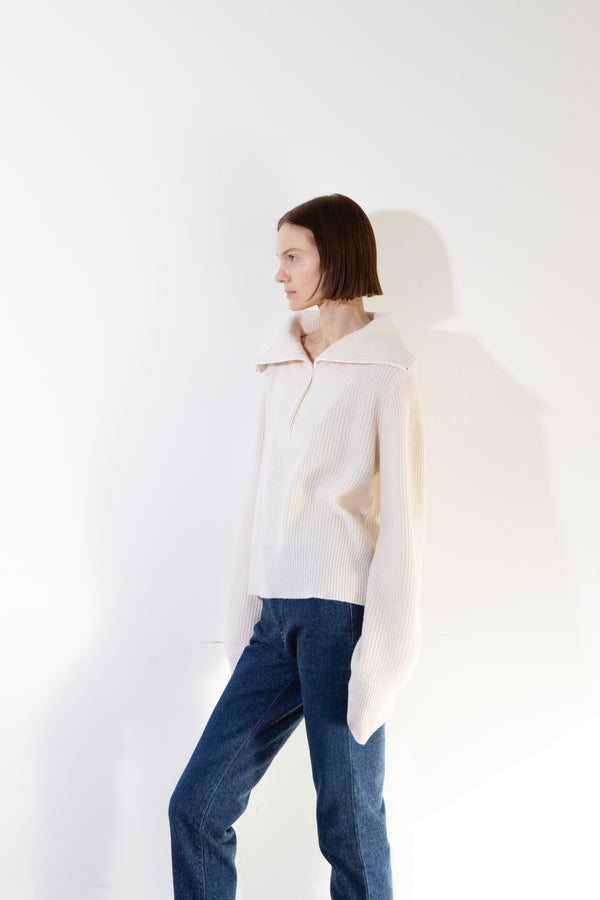 Pure Cashmere Nyc Ribbed Half Zip Pullover_Ivory