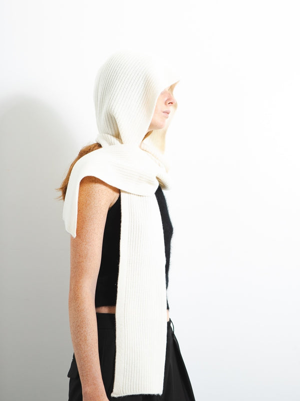 pure cashmere nyc RIBBED HOODED SCARF_Ivory
