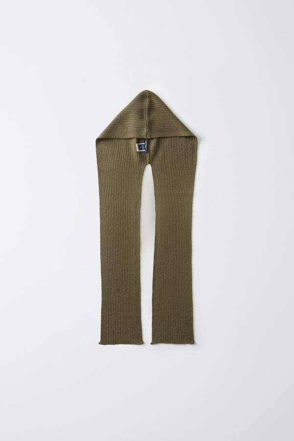 Pure Cashmere Nyc RIBBED HOODED SCARF_Khaki Green