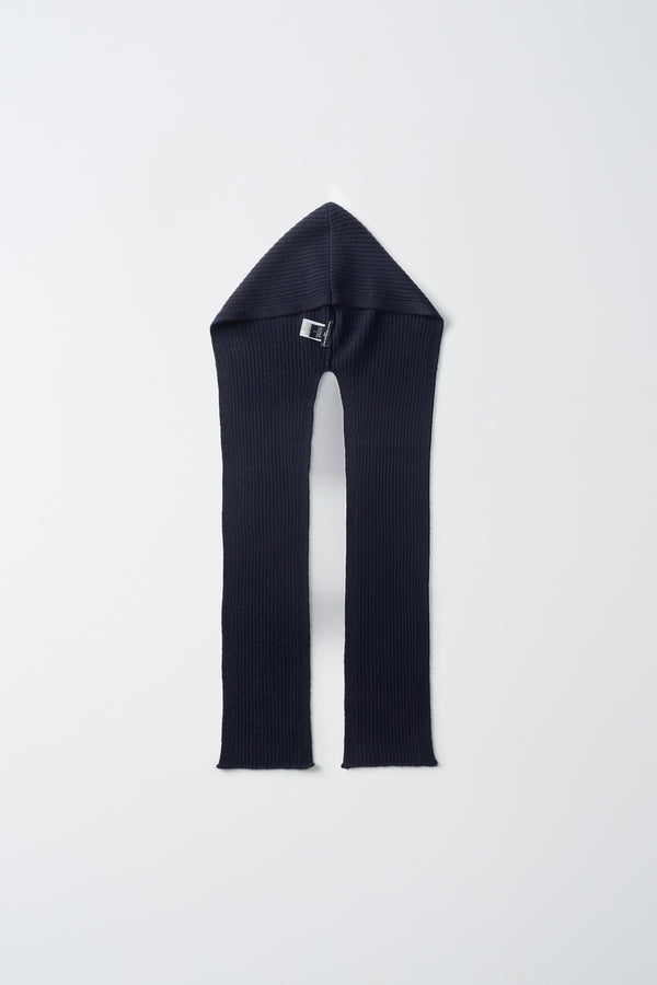 Pure Cashmere Nyc RIBBED HOODED SCARF_Navy