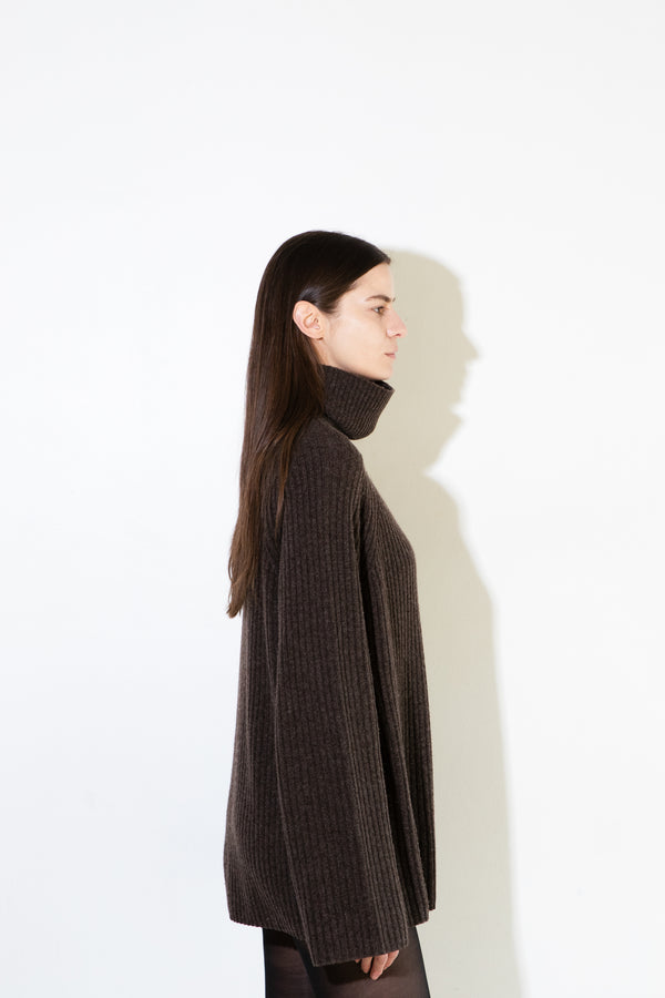Pure Cashmere Nyc Ribbed Turtleneck Sweater_Brown