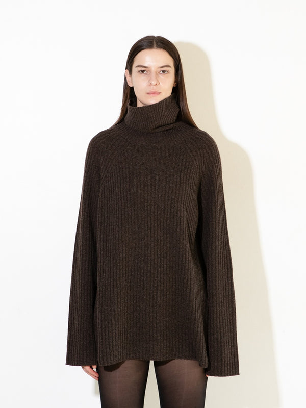 pure cashmere nyc Ribbed Turtleneck Sweater_Brown