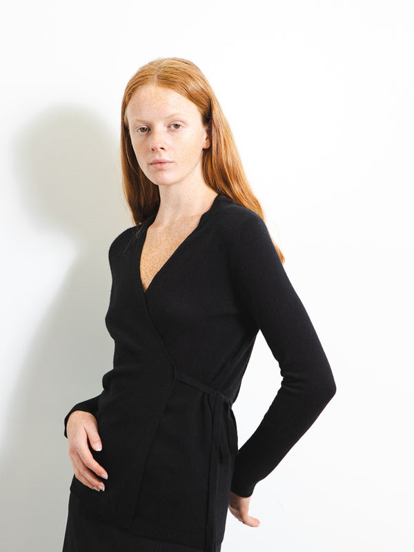 pure cashmere nyc Wrap Cardigan_Black