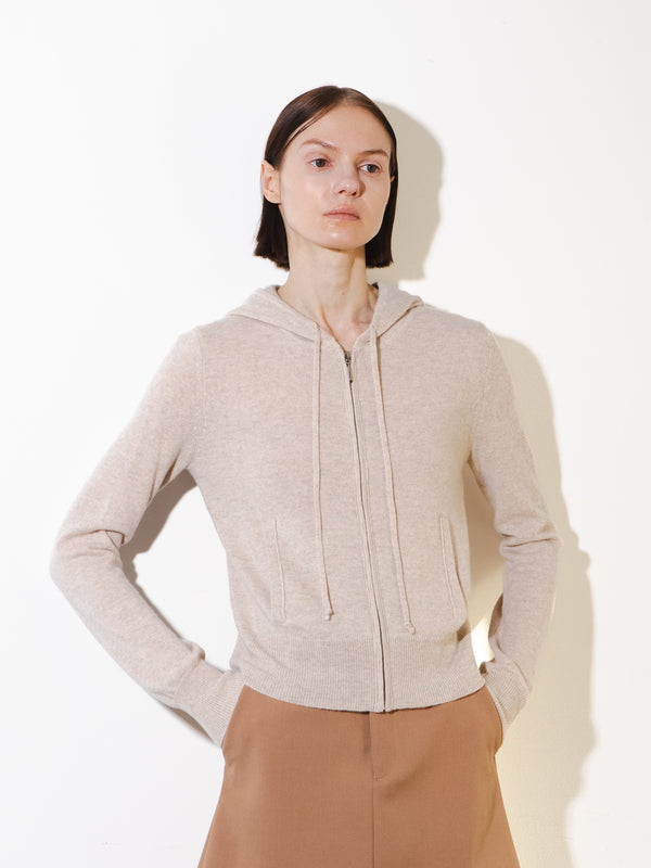 pure cashmere nyc Zip-up Hoodie_Oatmeal