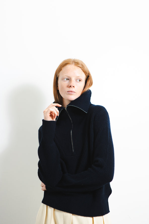 Pure Cashmere Nyc Ribbed Half Zip Pullover_Dark Navy