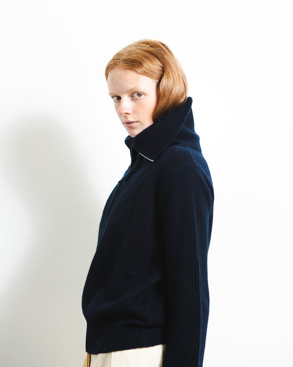 pure cashmere nyc Ribbed Half Zip Pullover_Dark Navy