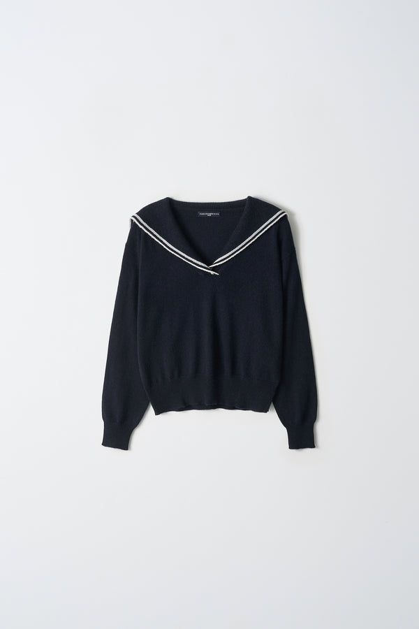 Pure Cashmere Nyc Sailor Collar Top With Color Point_Dark Navy