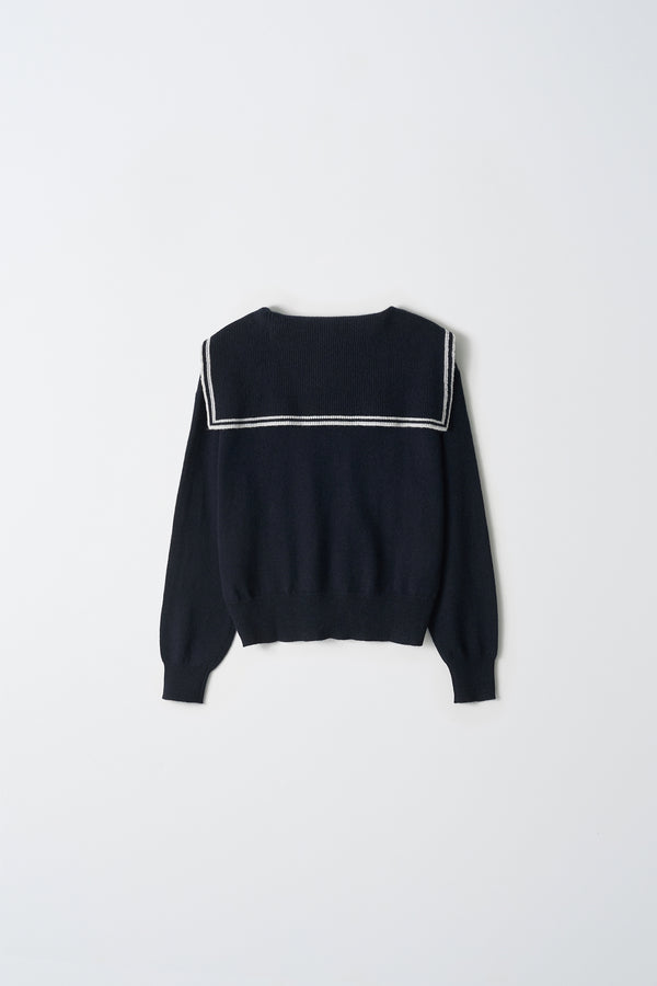 Pure Cashmere Nyc Sailor Collar Top With Color Point_Dark Navy
