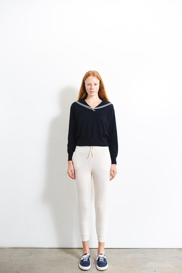 Pure Cashmere Nyc Sailor Collar Top With Color Point_Dark Navy