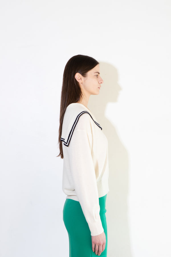 Pure Cashmere Nyc Sailor Collar Top With Color Point_White