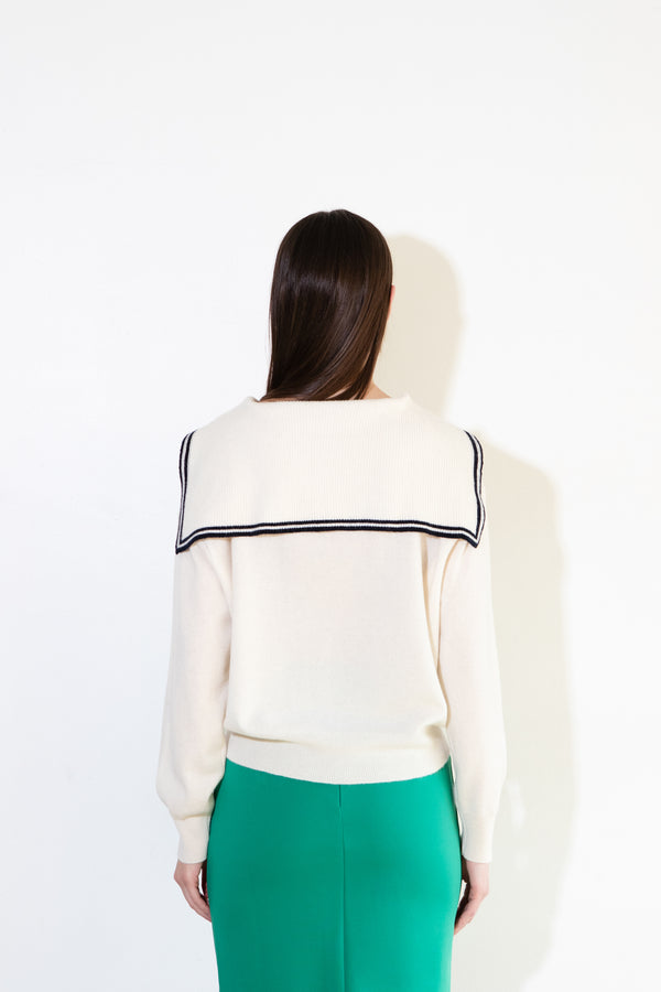 Pure Cashmere Nyc Sailor Collar Top With Color Point_White