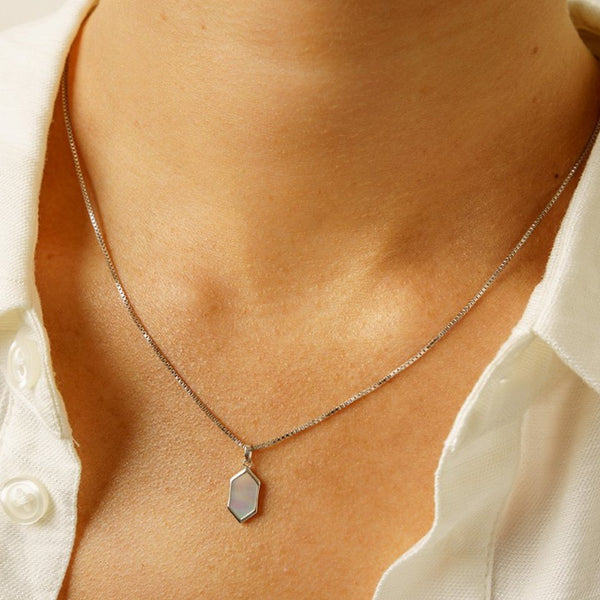pure elements HEXAGON MOTHER OF PEARL PENDANT