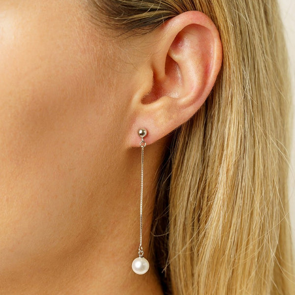 pure elements LONG PEARL EARRINGS