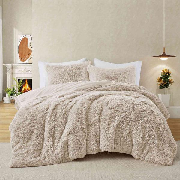 Puredown 3 Piece Plush Reversible Faux Fur Comforter Set