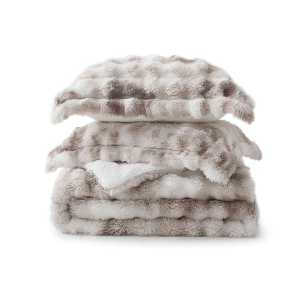 puredown 3 Piece Plush Reversible Faux Rabbit Fur Comforter Set