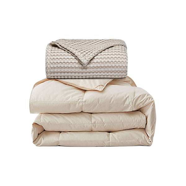 puredown All Season Organic Cotton Comforter and Blanket Bundle