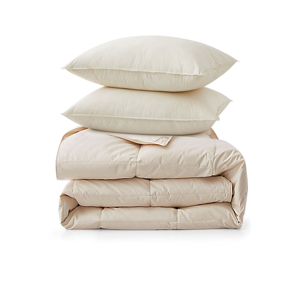 puredown All Season Organic Cotton Down Comforter & Pillow Bundle