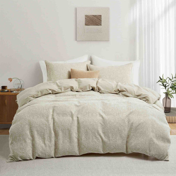 Puredown Jacquard Cotton Linen Blend Duvet Cover Set