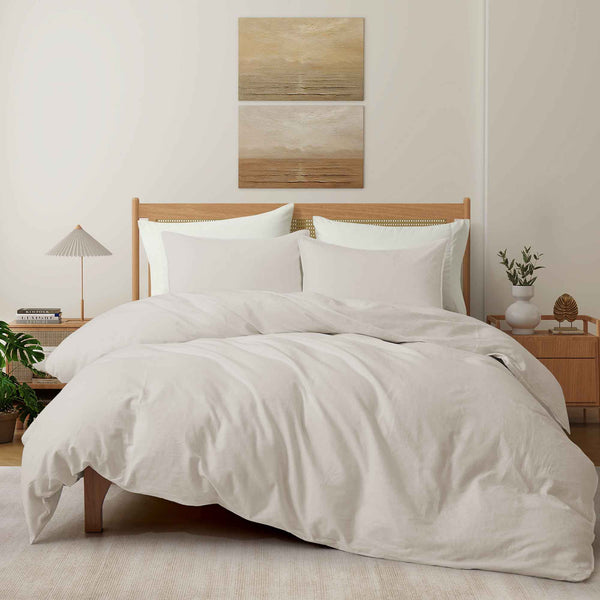 Puredown Linen Cotton Blend Duvet Cover Set With Pillowcases