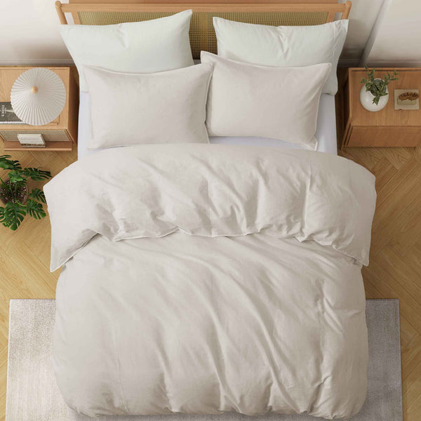 Puredown Linen Cotton Blend Duvet Cover Set With Pillowcases