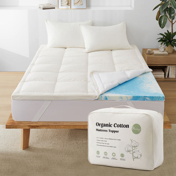 puredown Organic Cotton Down Feather Memory Foam Mattress Topper