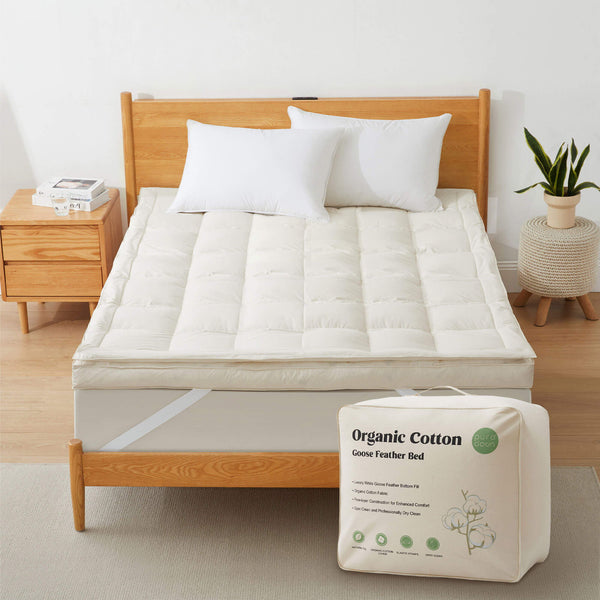 puredown Organic Cotton Goose Feather Bed Mattress Topper