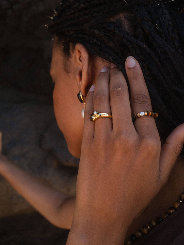 Purelei Anxiety Tiger‘s Eye Pearl Ring Mit Perle Ringe