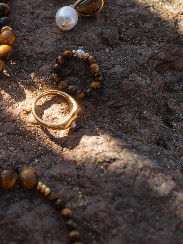 Purelei Anxiety Tiger‘s Eye Pearl Ring Mit Perle Ringe