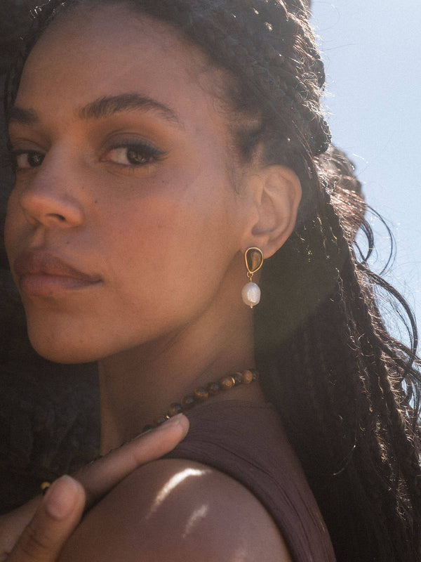 Purelei Tiger's Eye Pearl Perlenohrringe Ohrringe