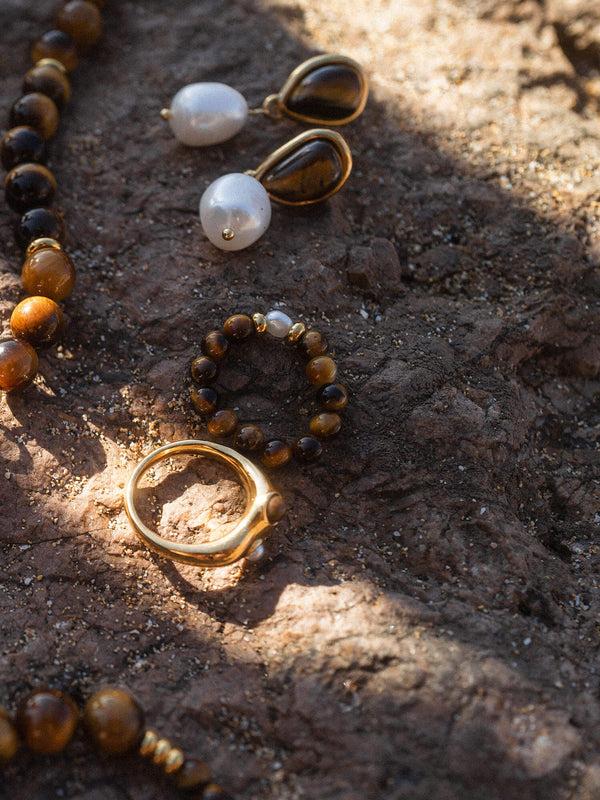 Purelei Tiger's Eye Pearl Perlenohrringe Ohrringe