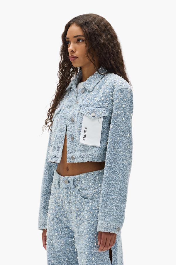 Purple Brand Cropped Textured Pearl Jacket Light Indigo