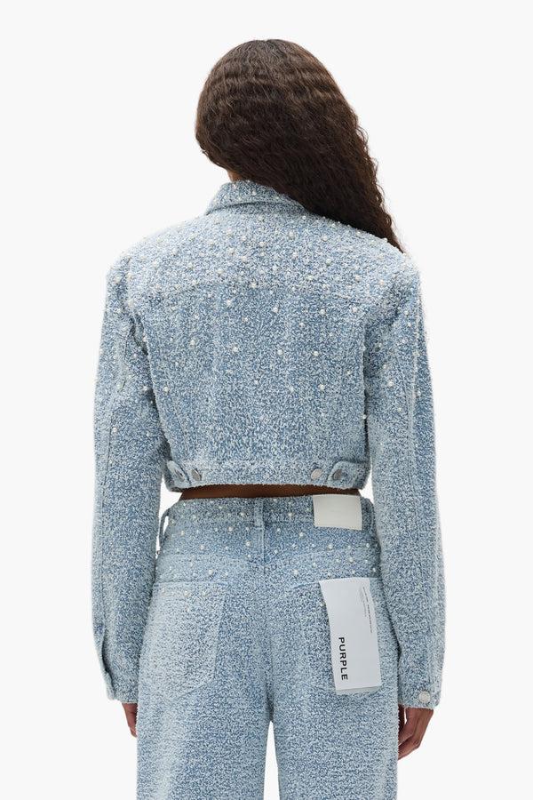 Purple Brand Cropped Textured Pearl Jacket Light Indigo
