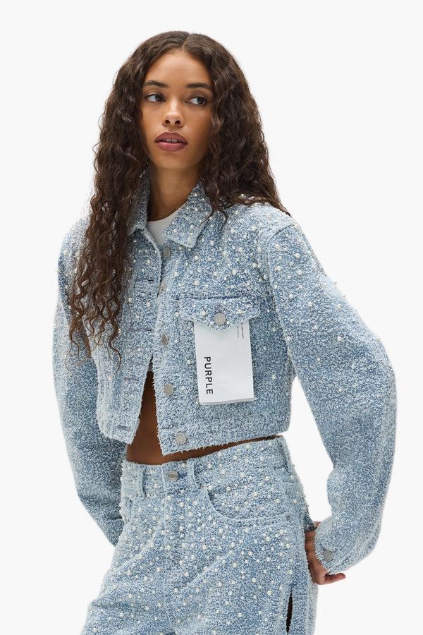 Purple Brand Cropped Textured Pearl Jacket Light Indigo