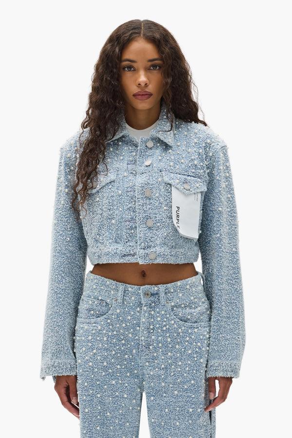 purple brand Cropped Textured Pearl Jacket Light Indigo
