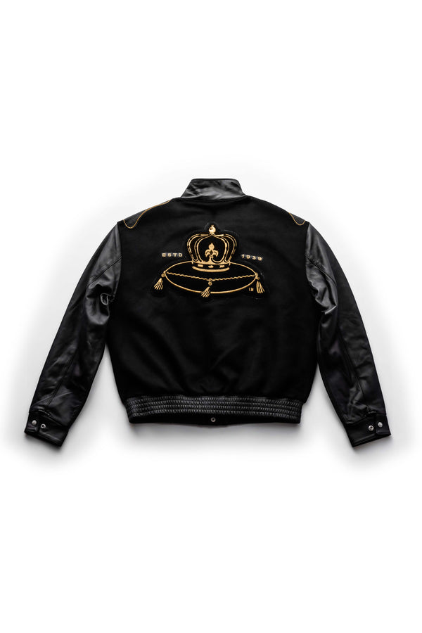 Purple Brand Crown Royal X PURPLE BRAND Jeff Hamilton Varsity Jacket Black