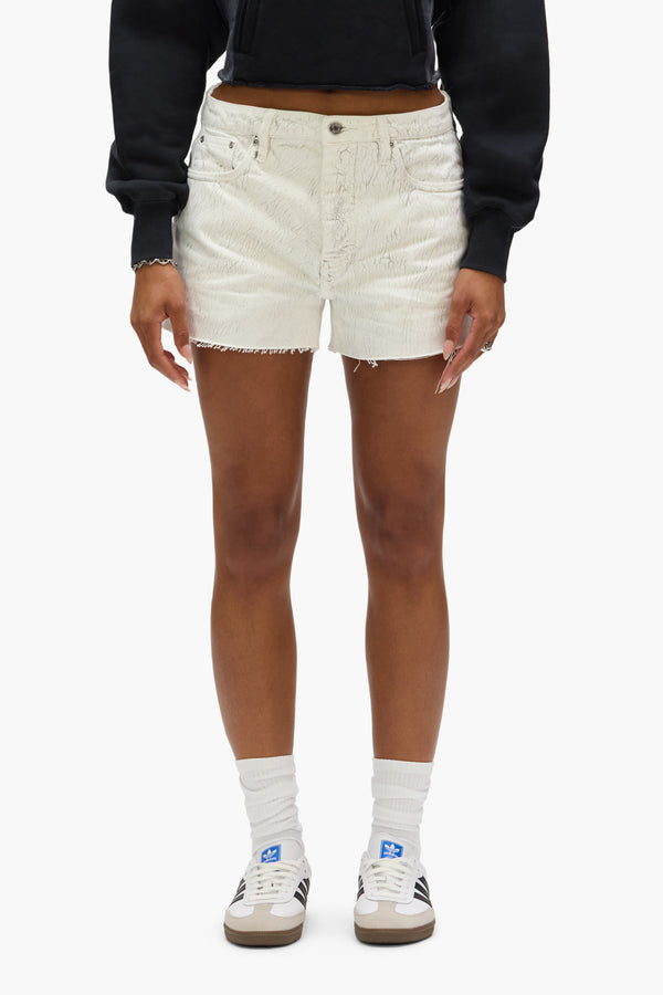 purple brand Cut Off Shorts Crackle Print Light Indigo