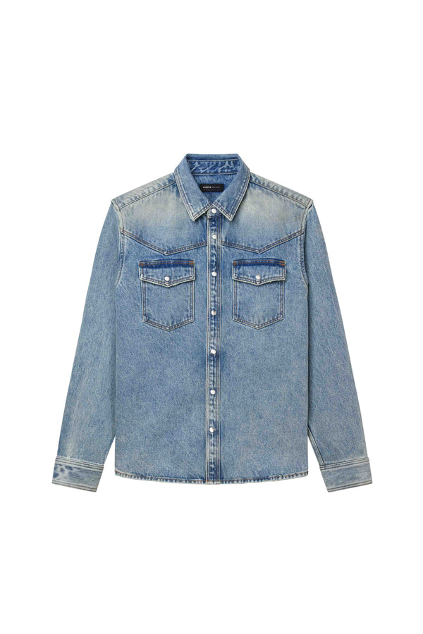Purple Brand Double Pocket Western Shirt Light Indigo