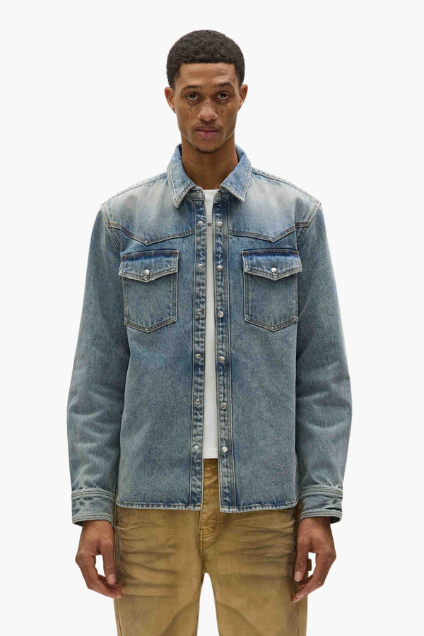 purple brand Double Pocket Western Shirt Light Indigo